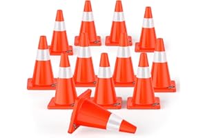 BATTIFE 12 Pack Traffic Safety Cones 18 Inch with Reflective Collars PVC Orange Construction Cones for Home Driveway Road Parking Use