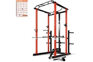RitFit Power Cage with Optional LAT PullDown/Cable Crossover/Smith Machine System, 1000LB Squat Rack for Home & Garage Gym, with Weight Storage Rack and More Training Attachments, ASTM-Certified