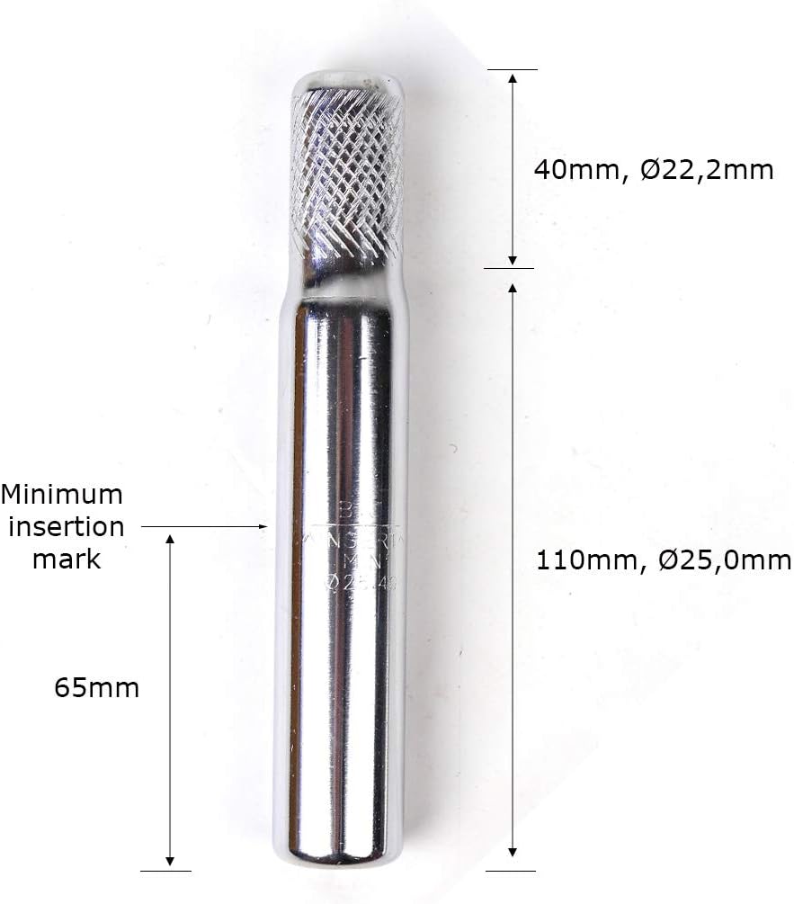 OldNewBikes Seatpost in chromed steel, diameter 25.0mm, length 150mm, for classic bicycle, Silver - Image 3