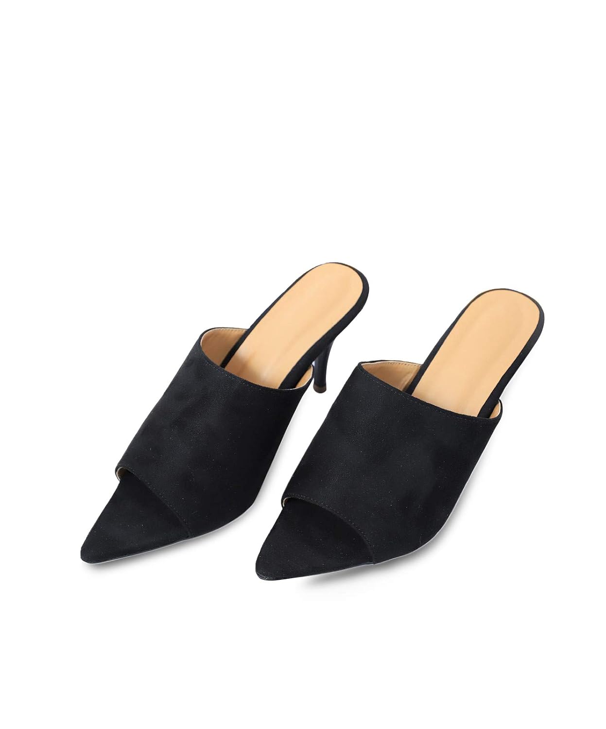 black suede high heel mules