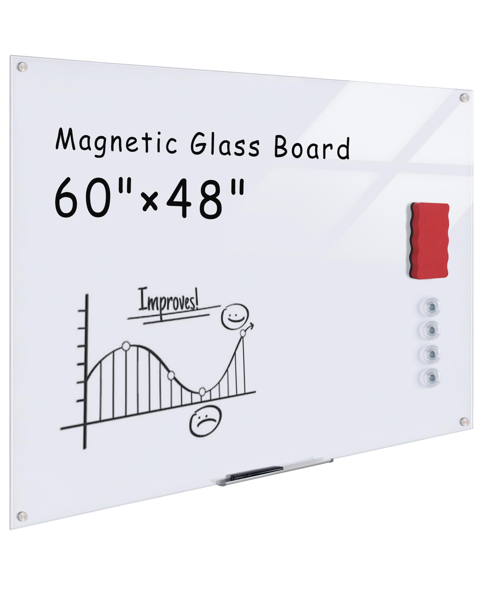 Photo 1 of Mifuro Magnetic Glass Whiteboard?60"x48" Wall Mounted Frameless Dry Erase Board for Office, Home & School Ultra White