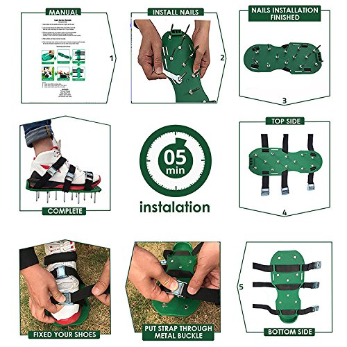 Luxxi Lawn Aerator Shoes w/Metal Buckles Spike Shoes with Straps - Heavy Duty Spiked Sandals for Aerating Your Lawn and Grass for Garden or Yard (With 2 Straps)
