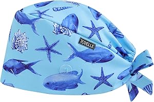 TOVELLE Ocean-Inspired Scrub Caps for Men and Women with Buttons, Adjustable Helps Reduce Static Buildup Medical Hats, Classic and Breathable Surgical Caps with Sweatband for Long Hours