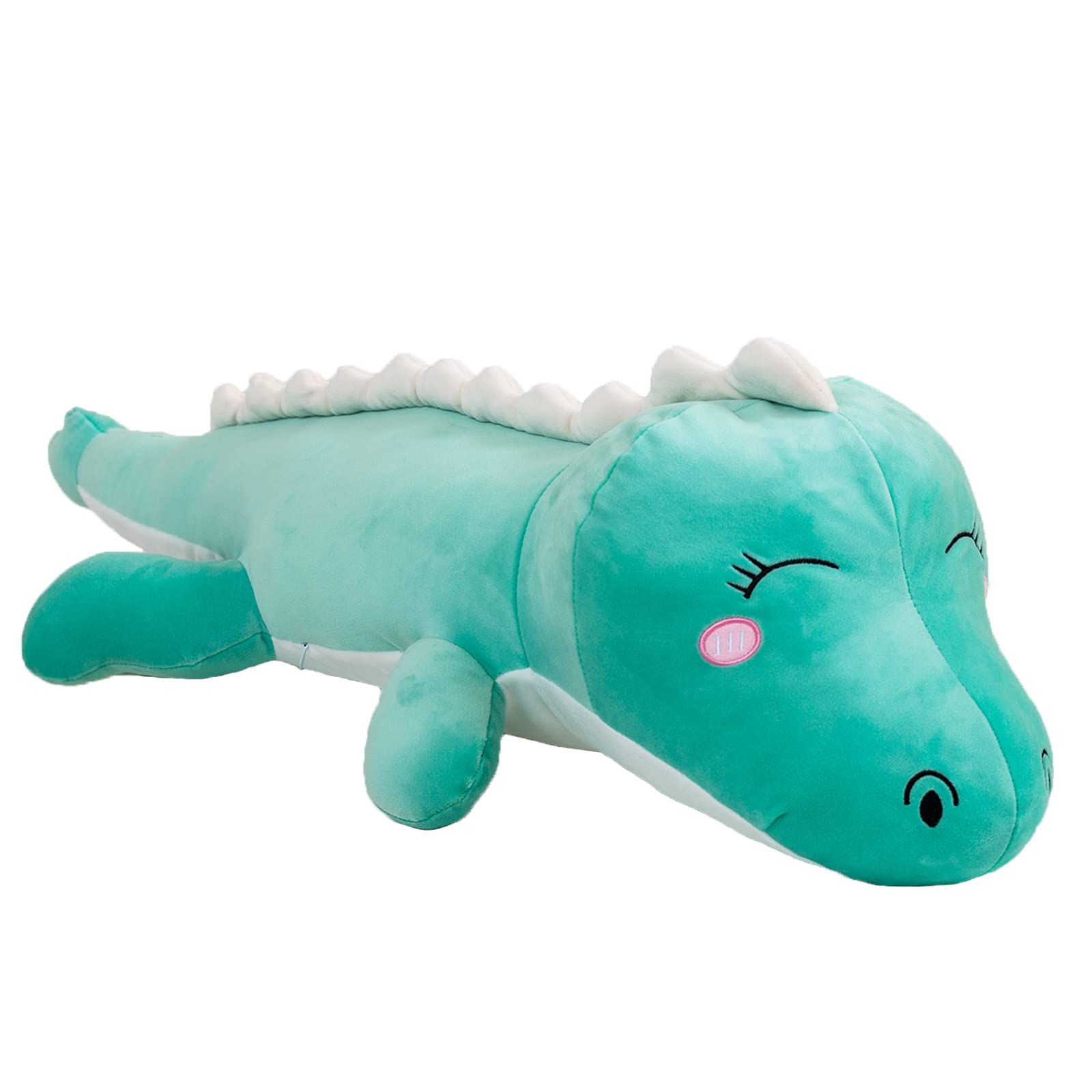 Aiuidun Dinosaur Plush Toy Soft Big Dino Stuffed Animals Body Pillow,Cute Long Dinosaur Plush Hugging Pillow Lumbar Back Cushion Toys Doll Gifts for Kids (Green - Happy, 60cm/23.6inch)