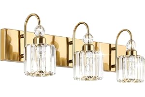 Ralbay Brass Gold Bathroom Vanity Lights 3-Lights Crystal Over Mirror Modern Lighting Fixtures