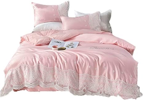 Amazon 豪華 掛け布団カバー 3点セット 寝具カバーセット 姫系 プリンセス シルク混紡 光沢 レーヨン 布団カバー ベッドカバー 枕カバー シングル セミダブルベッド ダブル 可愛い おしゃれ プレゼント 四節適用 洗濯可 ピンク Yudsuki 寝具カバーセット オンライン通販