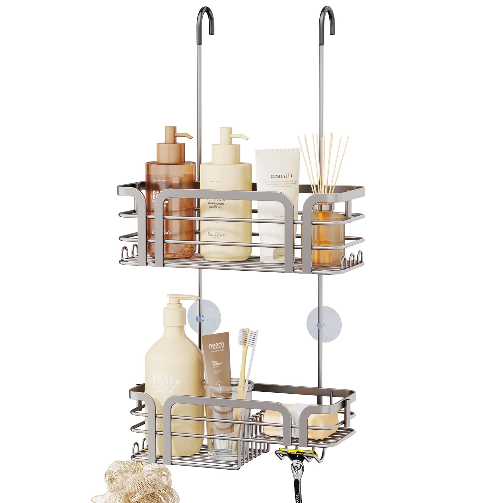 Photo 1 of SWTYMIKI Shower Caddy Hanging Organizer - Over the Door Shower Caddy with Soap Holder, 11 Hooks, 2 Installation Ways, Stainless Steel Rustproof Bathroom Organizer, Sand Nickel