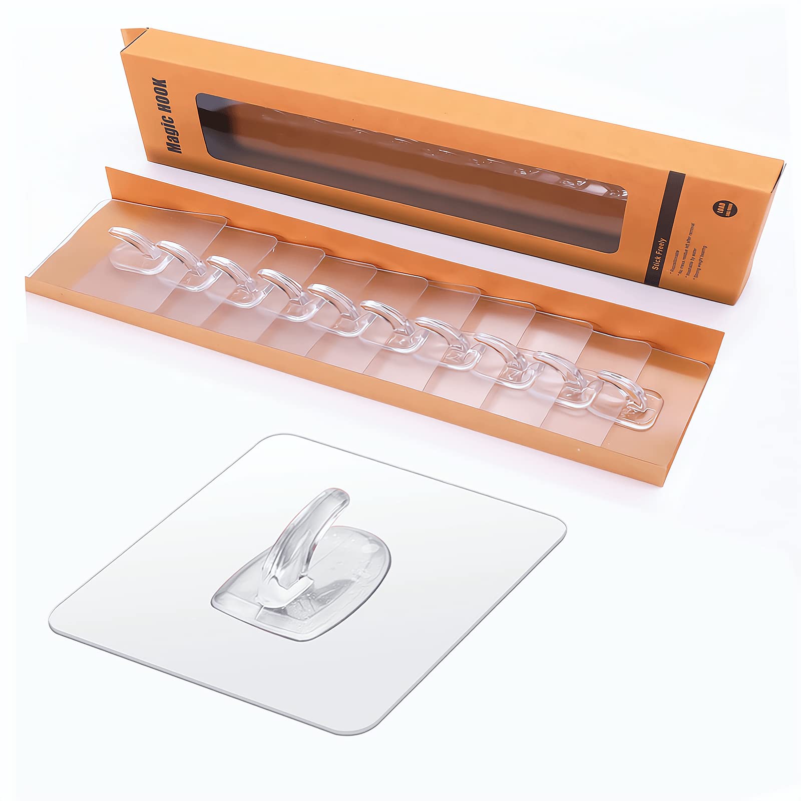 Einfagood Adhesive Hook Without Drilling, Resilient Self-Adhesive Coat Hook, Wall Hook, Towel Hook (10 Pack, Transparent)