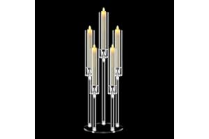 1 Set 5 Arm Acrylic Candelabra Centerpiece, Mjkeomo 27'' Tall Clear Candle Holder for Table, Wedding, Christmas, Fireplace Mantel Decor, Fits 0.82" LED Candles