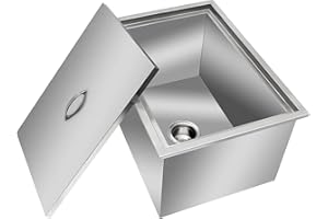 OLIPIC Drop in Ice Chest, Outdoor Kitchen Ice Bar, Stainless Steel Ice Cooler, Commercial Ice Bin with Hinged Cover, Ice Bucket, Drain-Pipe and Drain Plug Included, for Cold Wine Beer