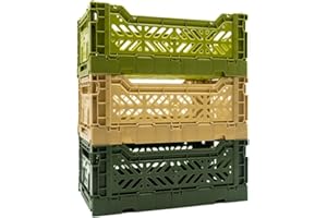 LUNA CRATES Collapsible Storage Box, Foldable Crate Organizer Bin with Handle, Stackable Crates for Home Organization (Olive-Gold-Khaki, 4L - 3-Pack)