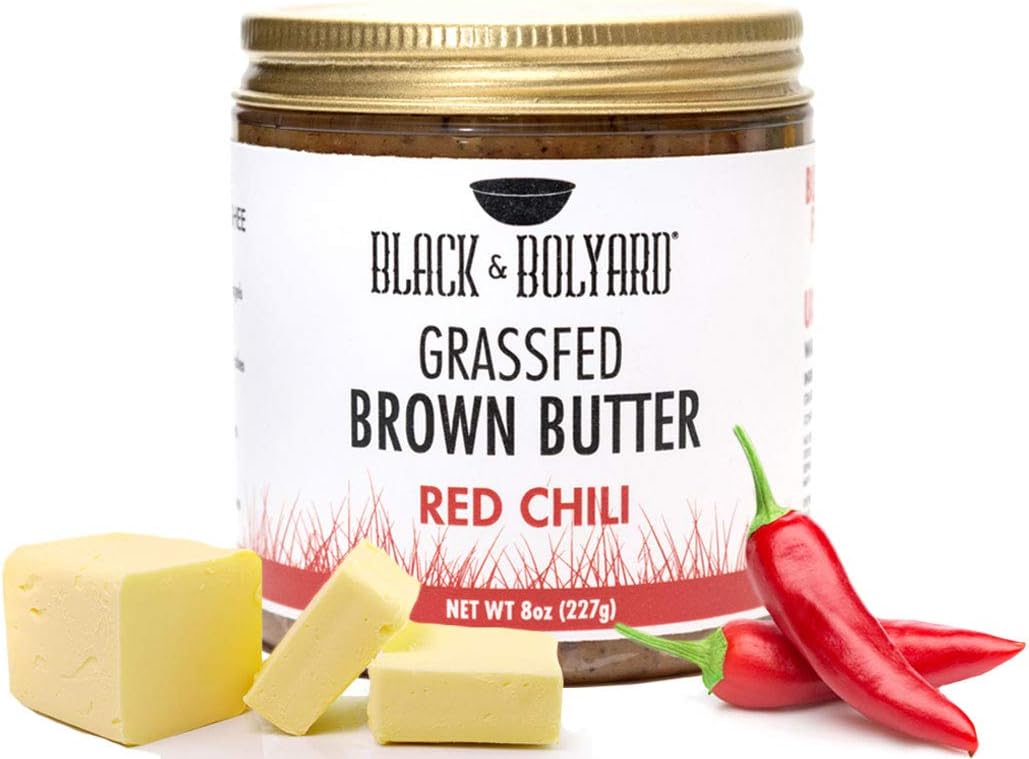 Black & Bolyard Red Chili Brown Butter - Non-GMO, Sugar-free, Salt-free, Grass-fed Butter - Caramelized & Seasoned with Dried Red Chilies - Ghee Butter/Clarified Butter Alternative - 8 Ounces