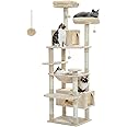 PAWZ Road Large Cat Tree, 72 Inches Cat Tower for Large Cats, Cat Condo with Sisal-Covered Scratching Posts and Pads, 2 Padded Perch, Dual Condo and Basket for Indoor Cats-Beige