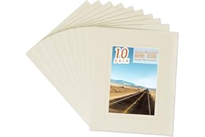 HOTUO 10 Pack Acid Free Ivory Picture Frame Mats, Pre-Cut 11x14 Picture Mats with Ivory Core Bevel Cut for 8x10 Photo, Signature Friendly 4 Ply Thickness Photo Mat for Frames (Ivory with V-Groove)