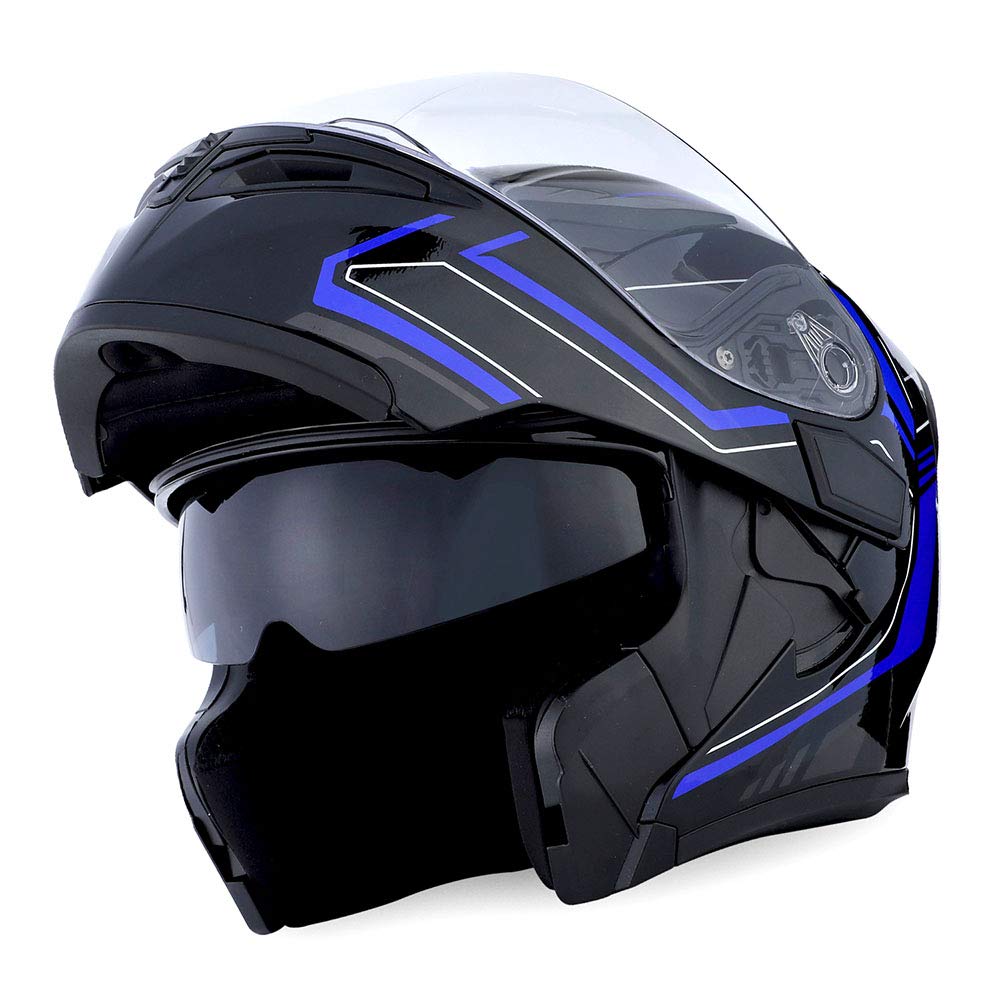 1Storm Motorcycle Modular Full Face Helmet Flip up Dual Visor Sun Shield: HB89 Arrow Blue