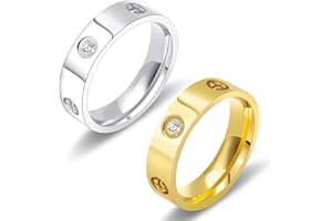 AmorArtSky Love Ring 18k Gold Silver Rings ：Friendship Ring With Screw Design Inlay Cubic Zirconia Stainless Steel Wedding Promise Bands Jewelry Mother's Day Birthday Gifts for Women, Size 6-10