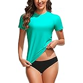Bonneuitbebe Women's Swim Shirt UPF 50+ Short Sleeve Rash Guard UV Sun Protection Swimsuit Bathing Suit Top