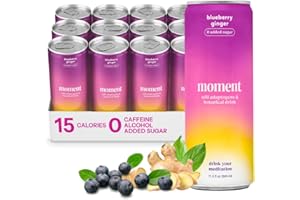 DRINK YOUR MEDITATION Moment Adaptogen Drink (Shark Tank) | NON-CARBONATED Non Alcoholic Drinks | Blueberry Ginger | L-Theanine & Ashwagandha for Calm & Clarity | 0 Added Sugar, 0 Caffeine | 12-pack