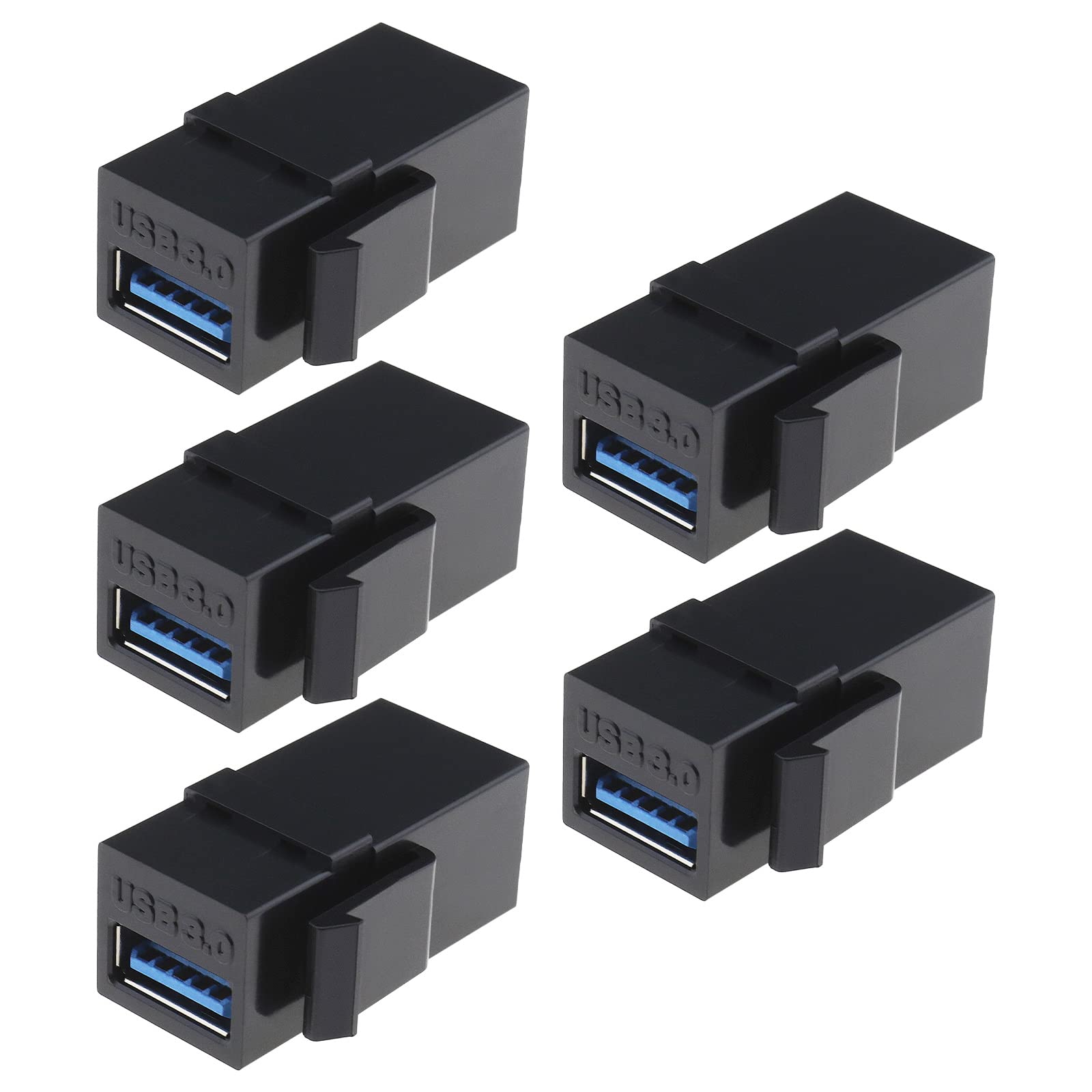 YINETTECH 5PCS USB 3.0 Keystone Adapter Female to Female USB 3.0 A Keystone Jack Insert Coupler Adapter for Wall Plate Patch Panel Surface Box Black