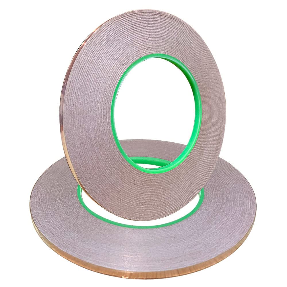 senvenelec Double-sided copper foil shielding tape - Double-Sided Conductive - (50m/19.7 inch×5 mm)×2 - EMI and RF Shielding, Paper Circuits, Electrical Repairs, Soldering, Crafts - 2 Pack