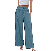 Duyang Womens Cotton Linen Palazzo Pants Drawstring Elastic Waist Casual Wide Leg Trousers with Pockets