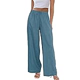 Duyang Womens Cotton Linen Palazzo Pants Drawstring