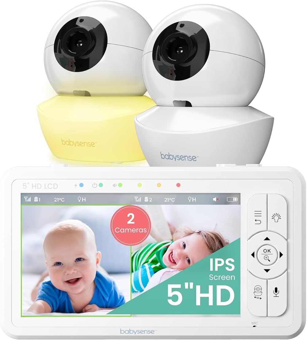 Babysense 5” HD Non-WiFi Split-Screen Baby Monitor 2 Cameras 720p