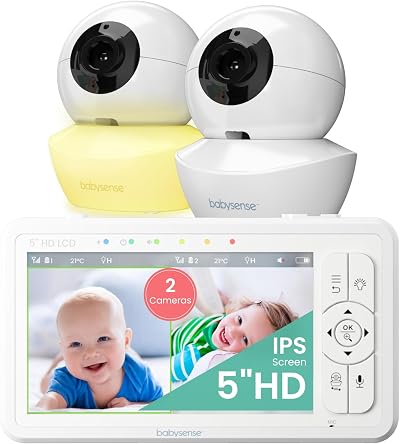 Babysense 5” HD Non-WiFi Split-Screen Baby Monitor 2 Cameras 720p