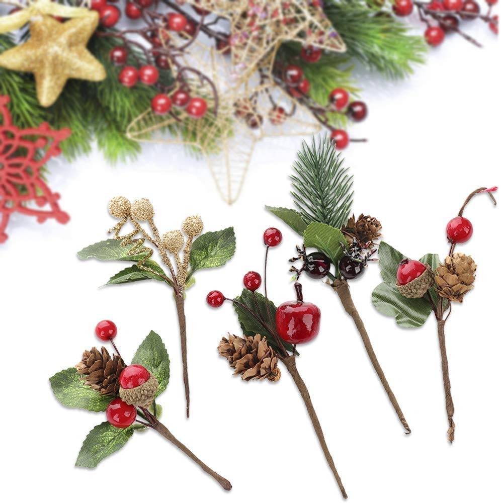 RB 20pcs Artificial Pine Picks Mini Stimulation Red Berries Branches Flower Ornaments for Christmas, Thanksgiving Fall Decorations, Autumn Decor,Crafting and Displaying
