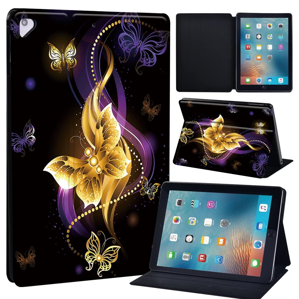Leather slim lightweight Stand Cover Case for Apple New iPad 9.7 2018 2017(6th Gen, 5th Gen)/iPad Air 2/iPad Air/iPad Pro 9.7 Tablet with Auto Wake/Sleep (golden butterfly)