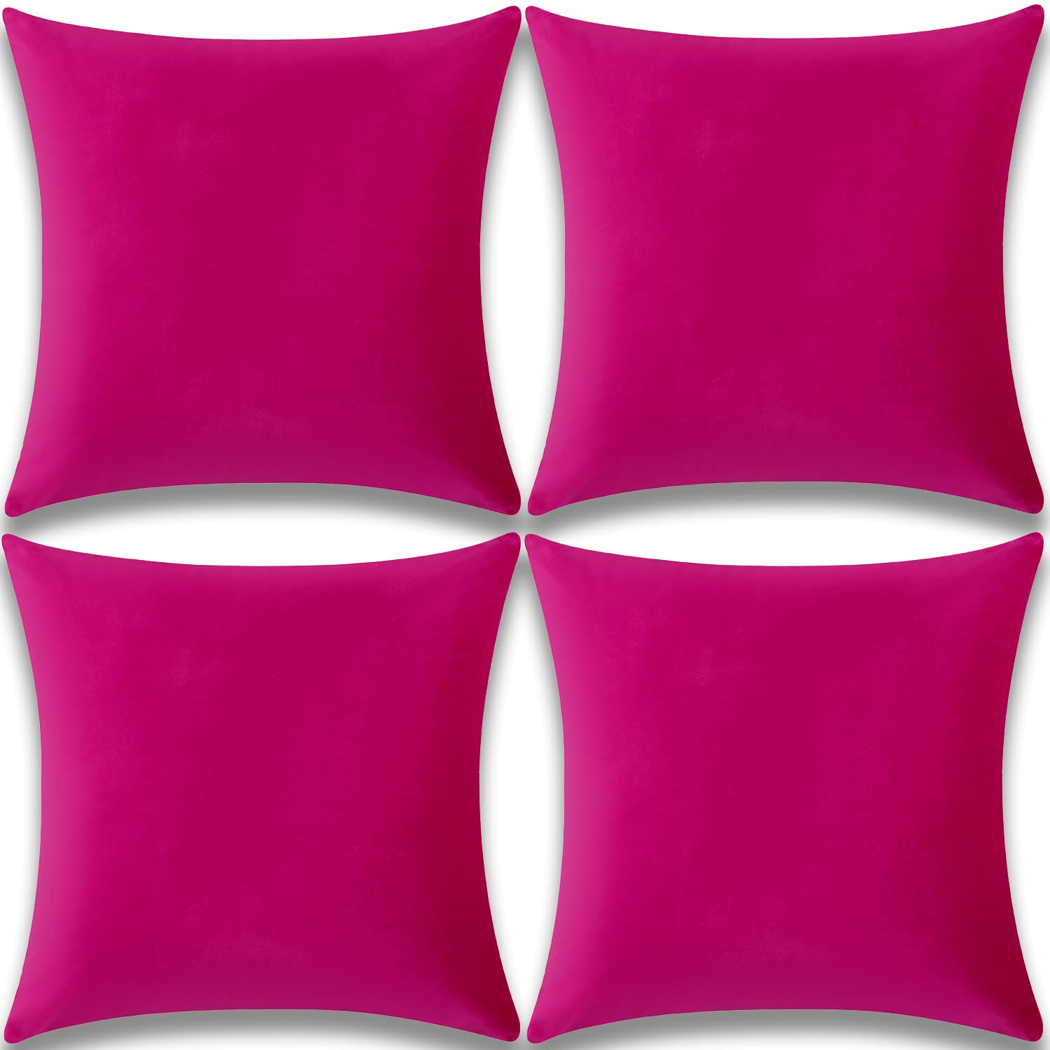 Yonous Cushion Covers, Soft Premium Velvet Decorative Throw Pillow for Sofa Bed Couch Chair, Set of 4, Hot Pink, 16 x 16 inch / 40 x 40 cm — image 1