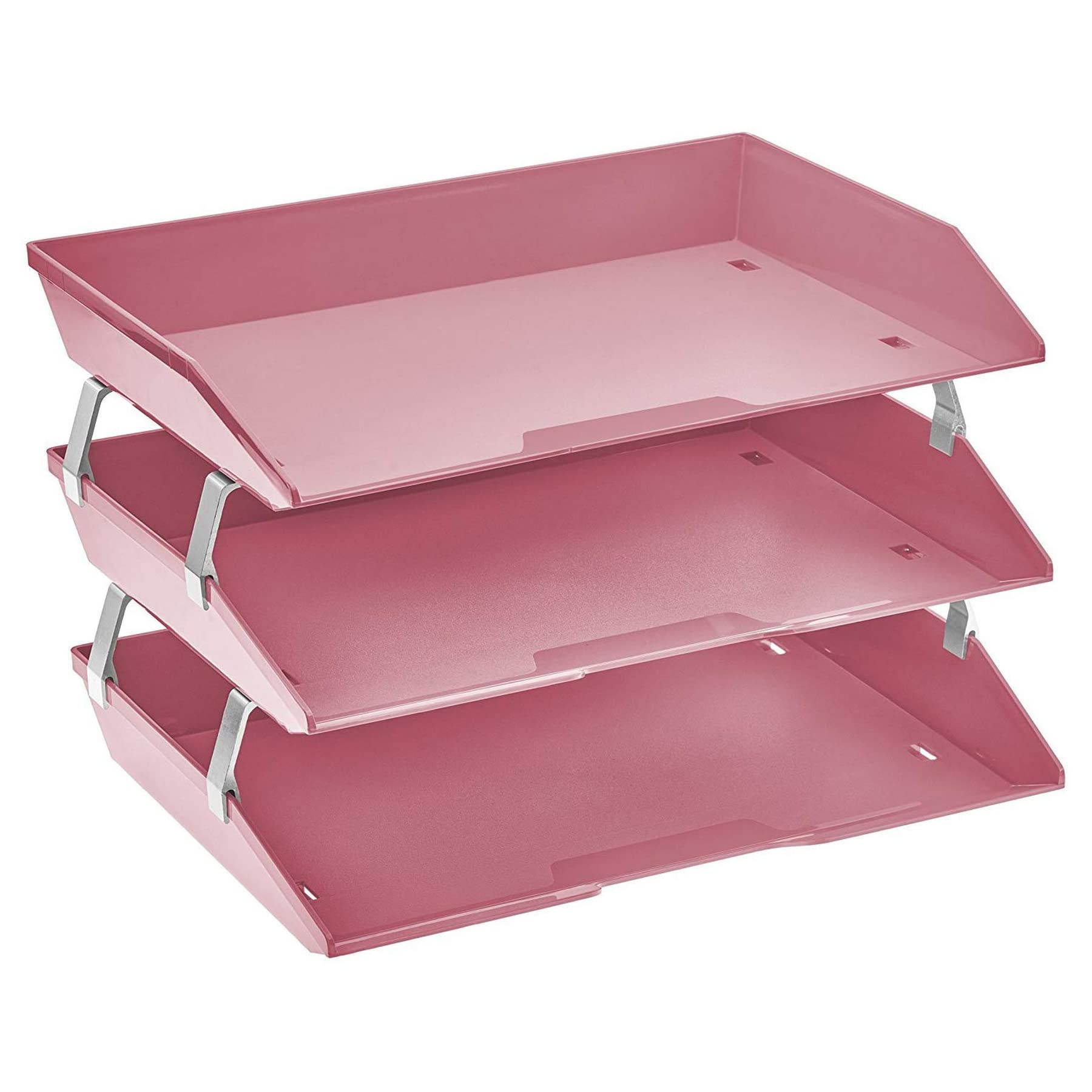 Acrimet Facility 3 Tier Letter Tray, Side Load, Letter Size/A4, Desktop File Organizer, Plastic (Solid Pink Color)