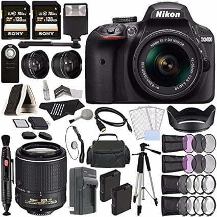 Nikon D3400 Cámara DSLR con Lente de 18-55 mm (Negro) + Lente ...