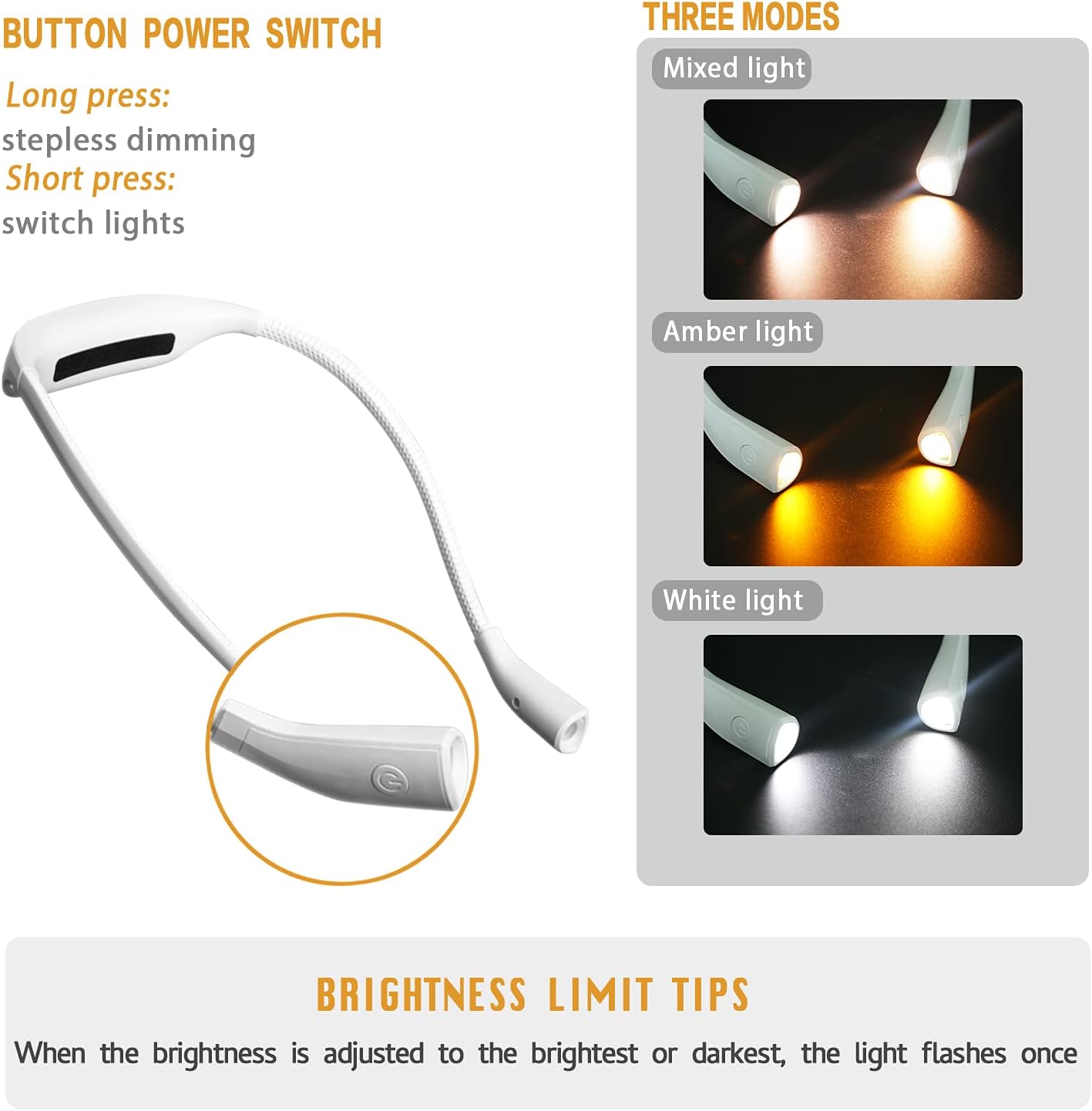 SHCOJA Rechargeable LED Book Light, Neck Hug Reading Lights for Relaxed Reading in Bed, Crafting, Camping, Hand-Free Super Flexible Arms Upgrade Stepless Dimming Switch (White) - - 