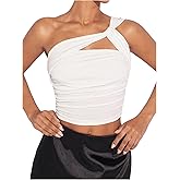 SOLY HUX Women's One Shoulder Tank Top Sleeveless Cut Out Ruched Going Out Fitted Crop Tops