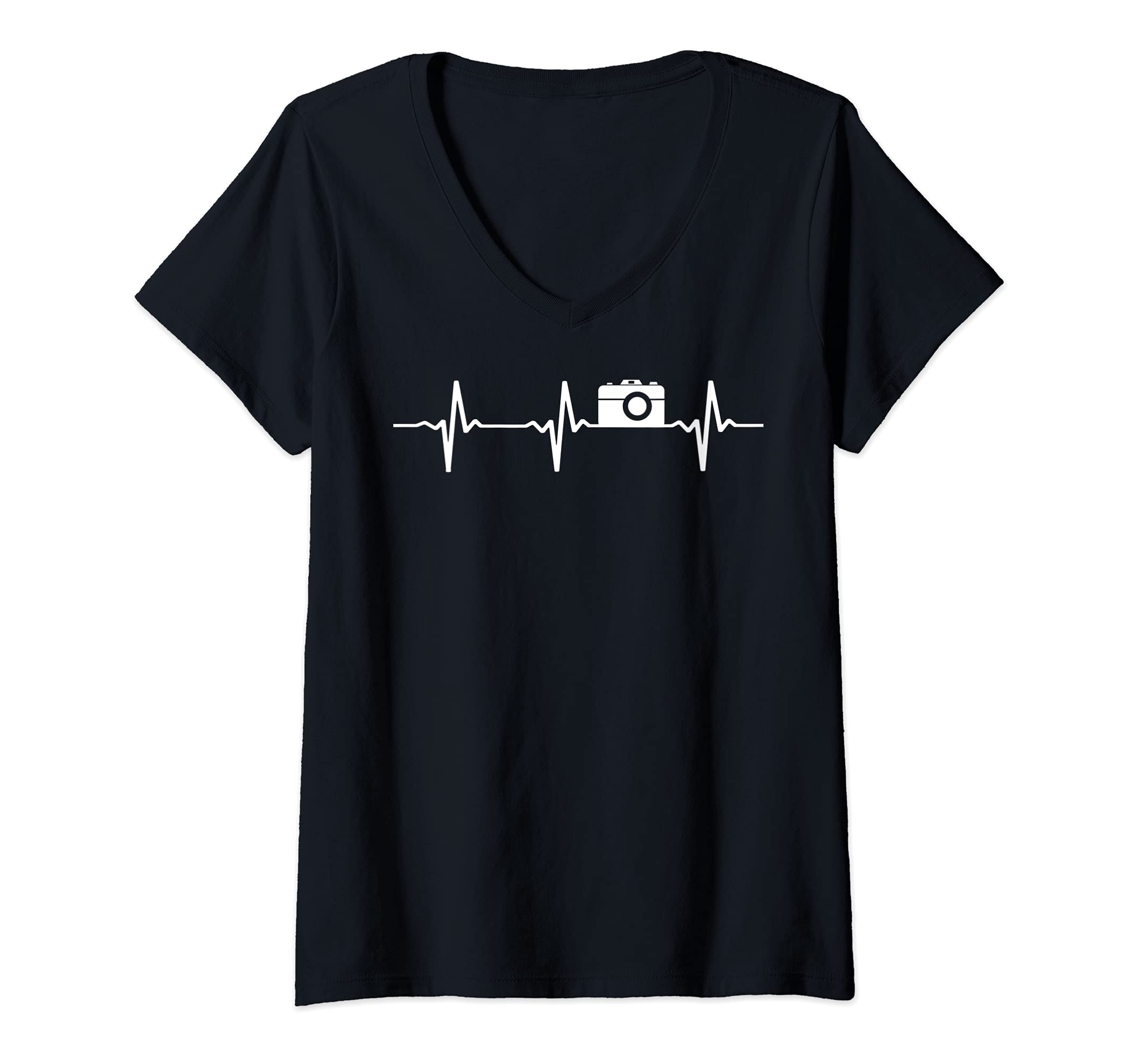Womens photographers camera heartbeat frequency photography lovers V-Neck T-Shirt