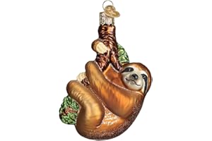 Old World Christmas Smiling Sloth Hugging Branch Glass Blown Ornament for Christmas Tree, Handcrafted Holiday Decoration, Wildlife Animal Collection