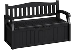 Acurax 80-Gallon Outdoor Storage Bench, Waterproof Deck Box with Lockable Lid & Armrests for Patio, Garden, Pool, Black
