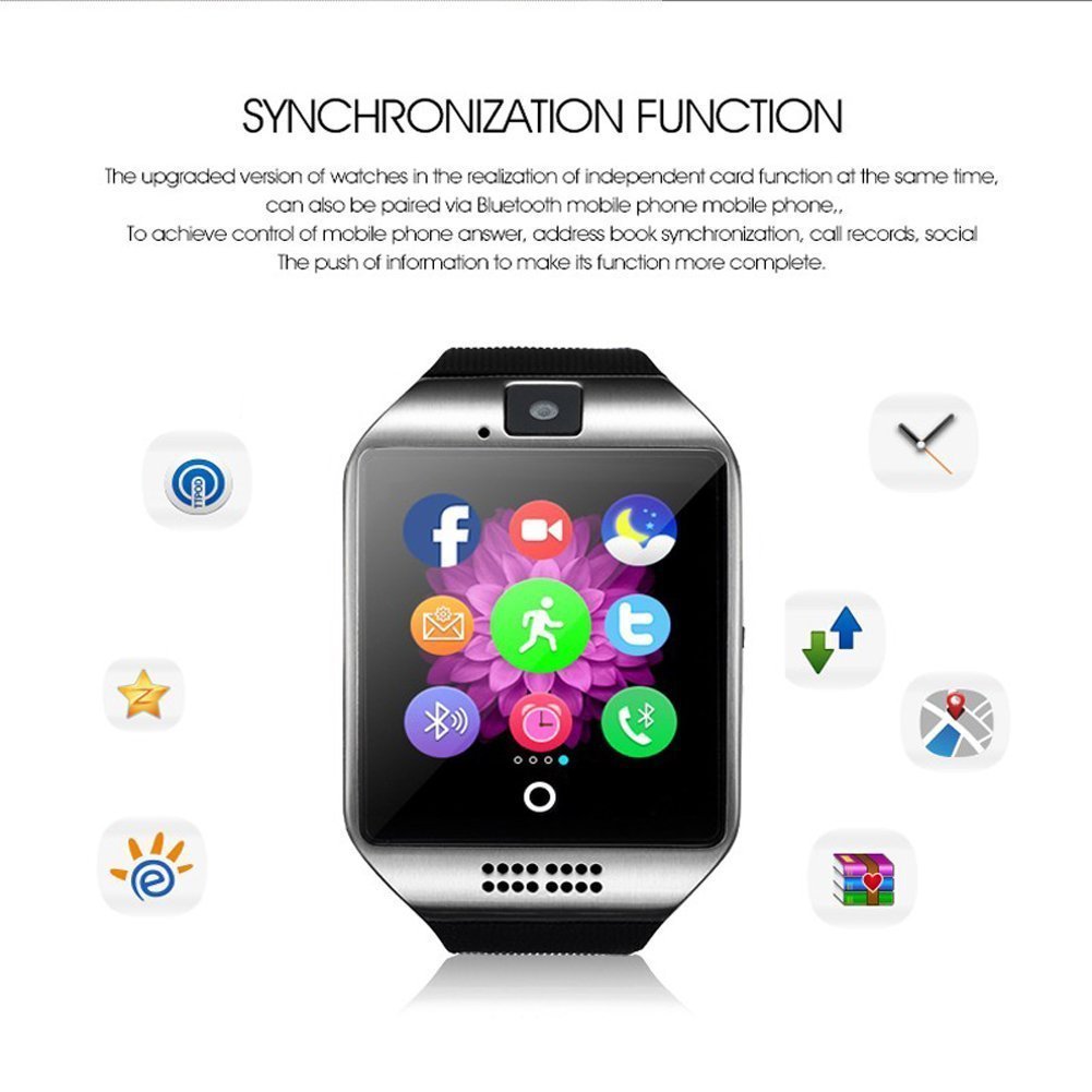 SinoPro Q18 Smart Watch, Sports Fitness Tracker Bluetooth Wrist Watch with SIM Card and TF Card Slot Camera Message Notification Sleep Monitor for iPhone Samsung and other Android Smartphone (Silver)