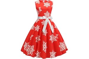 LMSXCT Women's Crewneck Sleeveless Swing Vintage 1950s Cocktail Dress Christmas Snowflake Print A-Line Fit and Flare Dresses