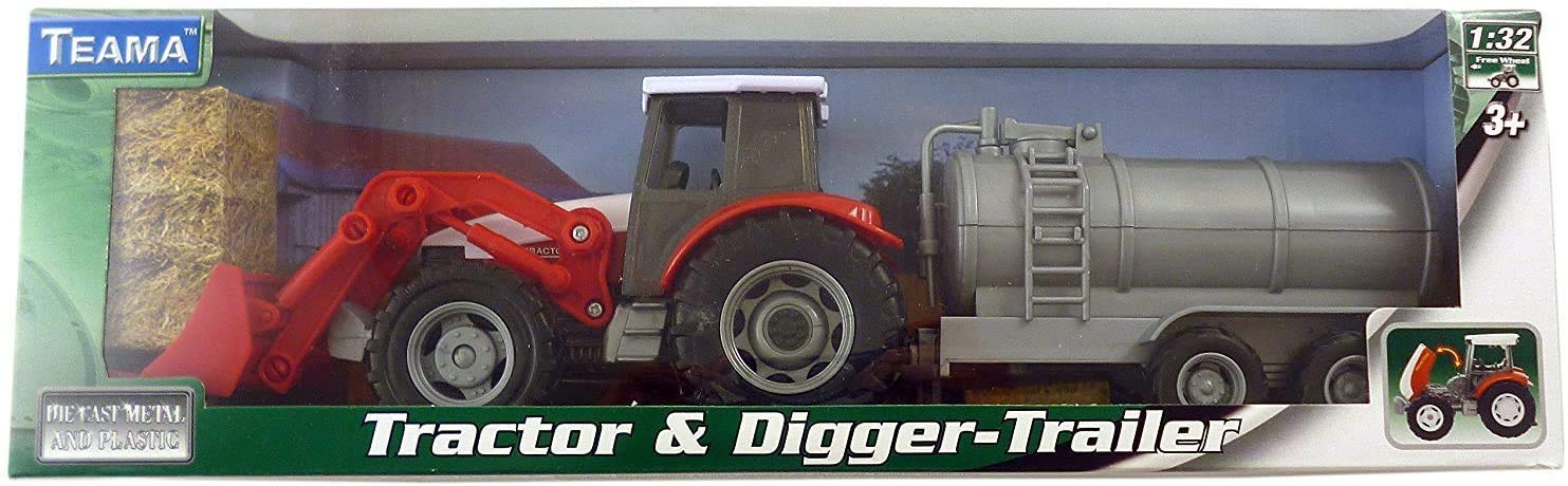 Toyland® Red Tractor and Digger with Tanker Trailer Set 1:32 Scale