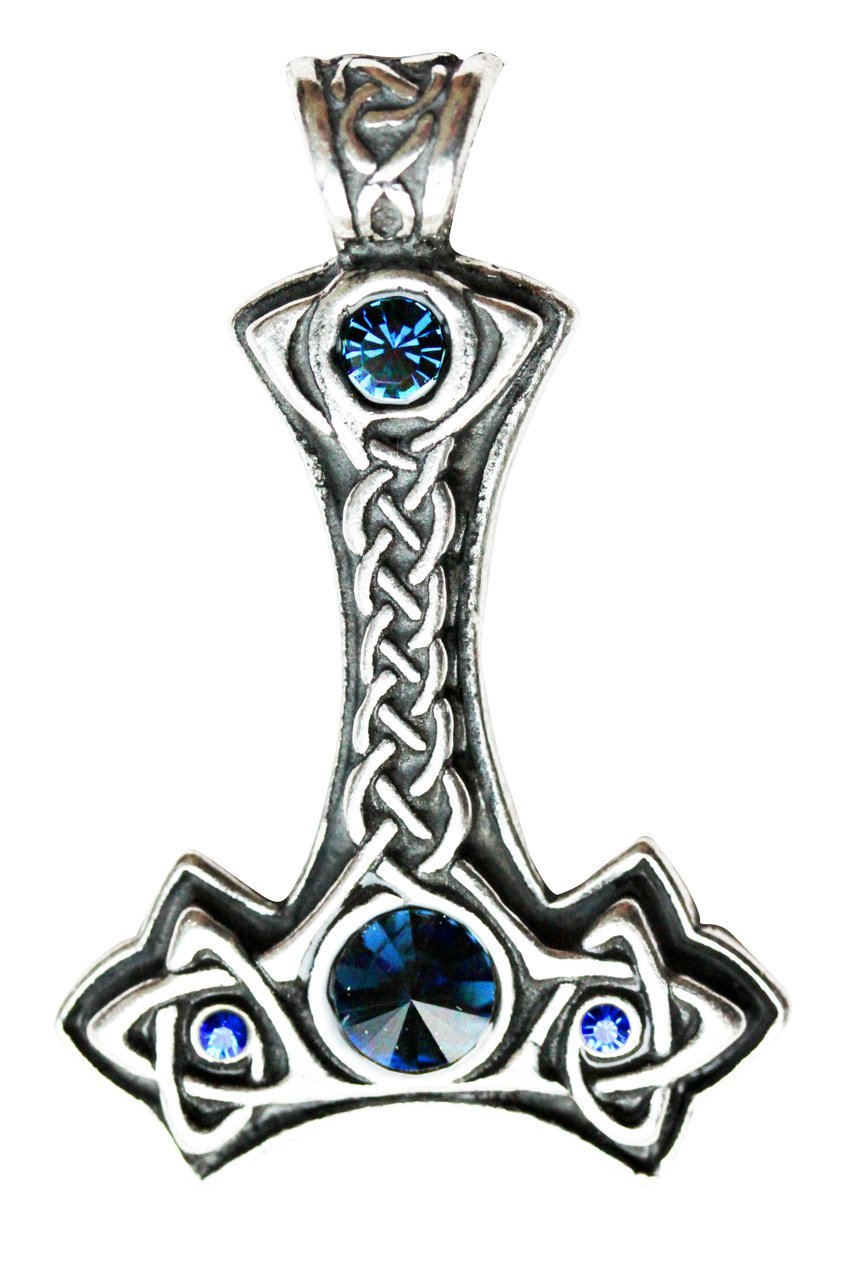 Nordic Lights Thor's Hammer - Pendant Charm Necklace for Personal and Psychic Protection - Celtic and Viking Jewellery in Lead-Free Pewter and Silver, Embelished with Swarovski Crystals