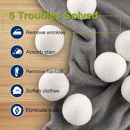 Dryer Balls Laundry, Cozzine Wool Dryer Balls, Reusable Natural Fabric Softener Dryer Balls for Baby Safe, Saves Drying Time, Reduce Wrinkles, Good for Laundry (6 Pack)