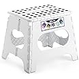Delxo Folding Step Stool,11 Inch Non-Slip Foldable Step Stools for Kids and Adults,Portable Foldable Step Stool Lightweight Small Folding Stool with Handle for Kitchen Bathroom in White,1 Pack