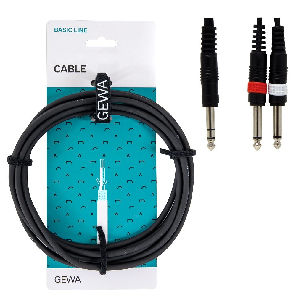 GEWA Y-cable Basic Line 16m, black, 1x 6.3 mm stereo jack - 2x 6.3 mm mono jack, 190110
