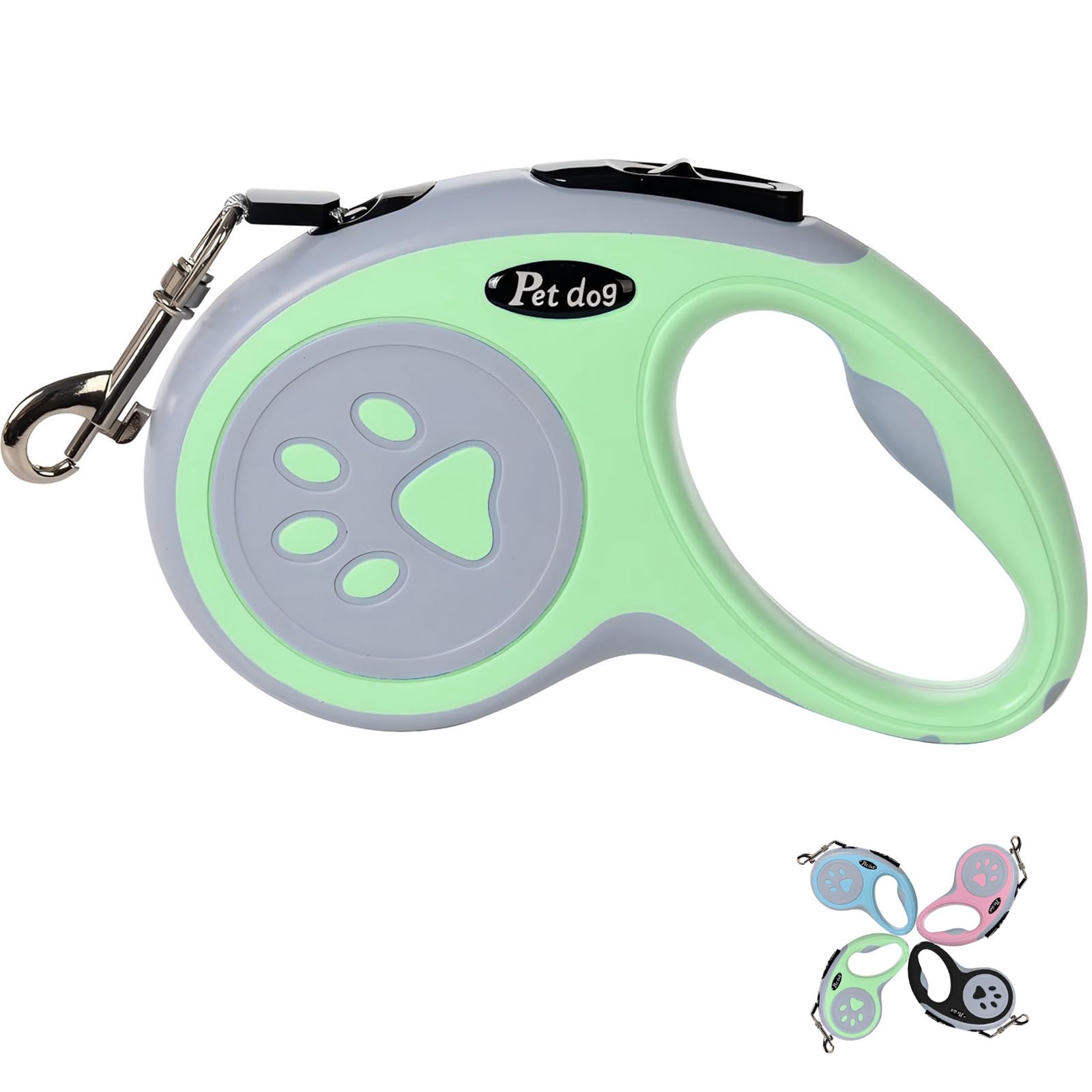 Retractable Dog Lead, VELIGOOD 5M/16FT Extendable Dog Lead with Strong Nylon Tape Tangle-Free One-Handed Brake, Pause, Lock for Small Medium Dogs (Green)