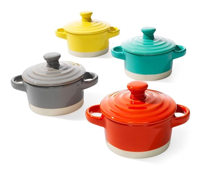 Creative Coop Round Stoneware Mini Baker with Lid, 31/4inch, 4