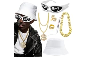 MEDOJO 7 Pcs Halloween Hip Hop Costume Kit Rapper Accessories 2000s 80s 90s Outfit for Rapper