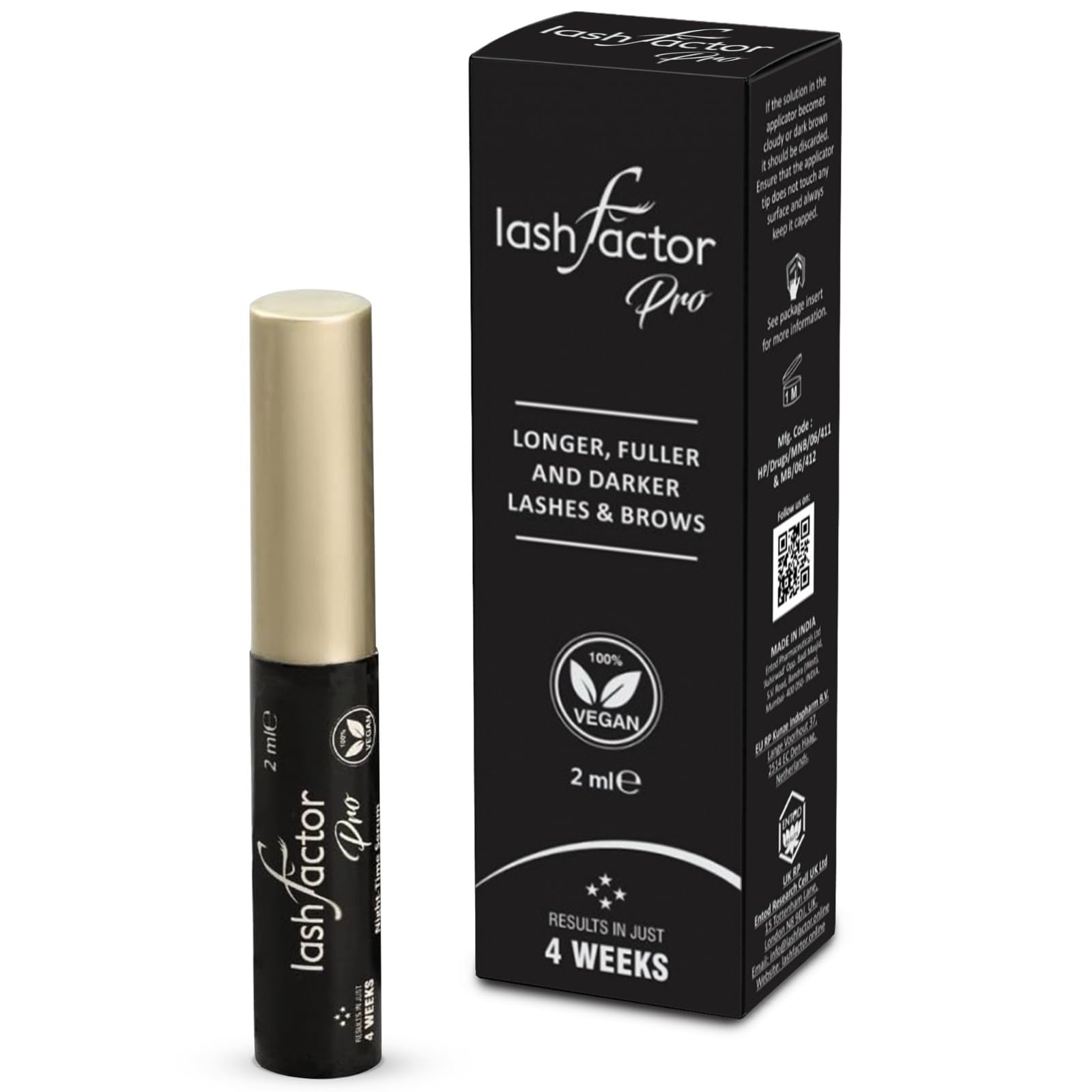 Lashfactor Pro Eyelash Growth Serum, Brow Lash Growth Serum, Natural Brow Lash Enhancer | Nourish Damaged Lashes, Thicker Natural Longer Lift Eyelashes Enhancer Rapid Lash Growth, 100% Vegan