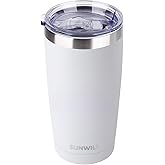 SUNWILL Travel Coffee Tumbler 20 oz, Insulated Mug with Lid, Stainless Steel Cup for Hot and Cold Drinks, Powder Coated White